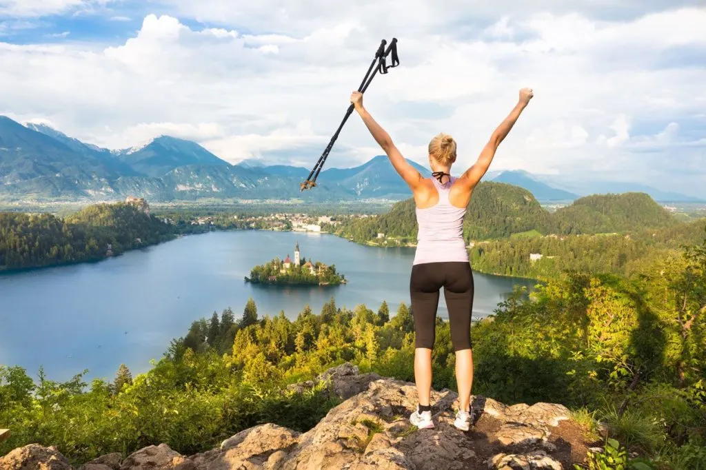A woman on top of hill above Bled